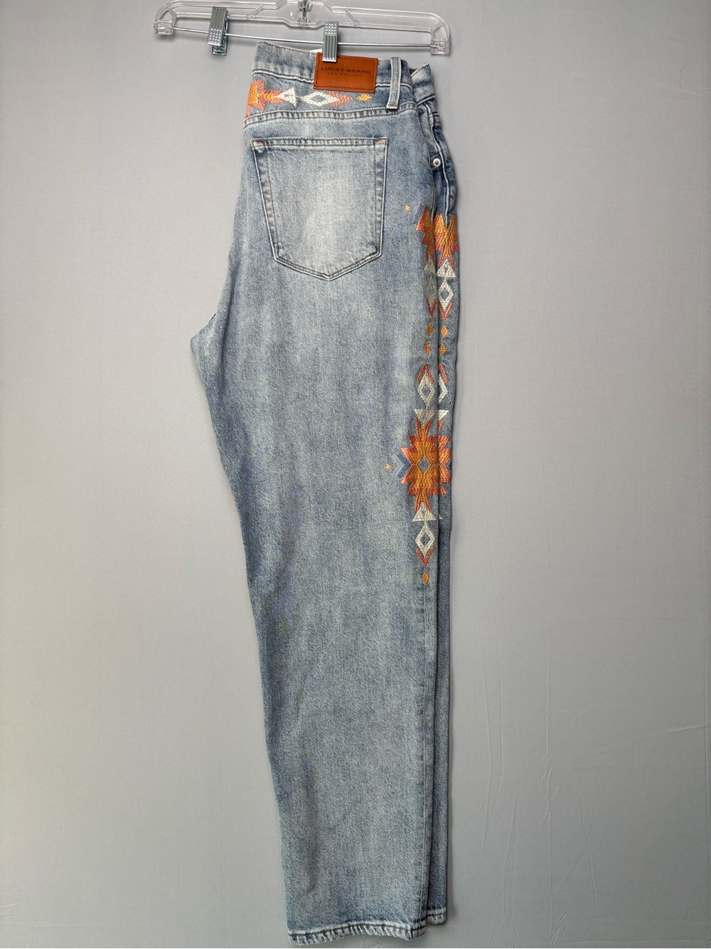 Lucky Brand Women’s Size 14 Light Wash Jeans with Orange Embroidered Navajo Trim - Picture 3 of 13